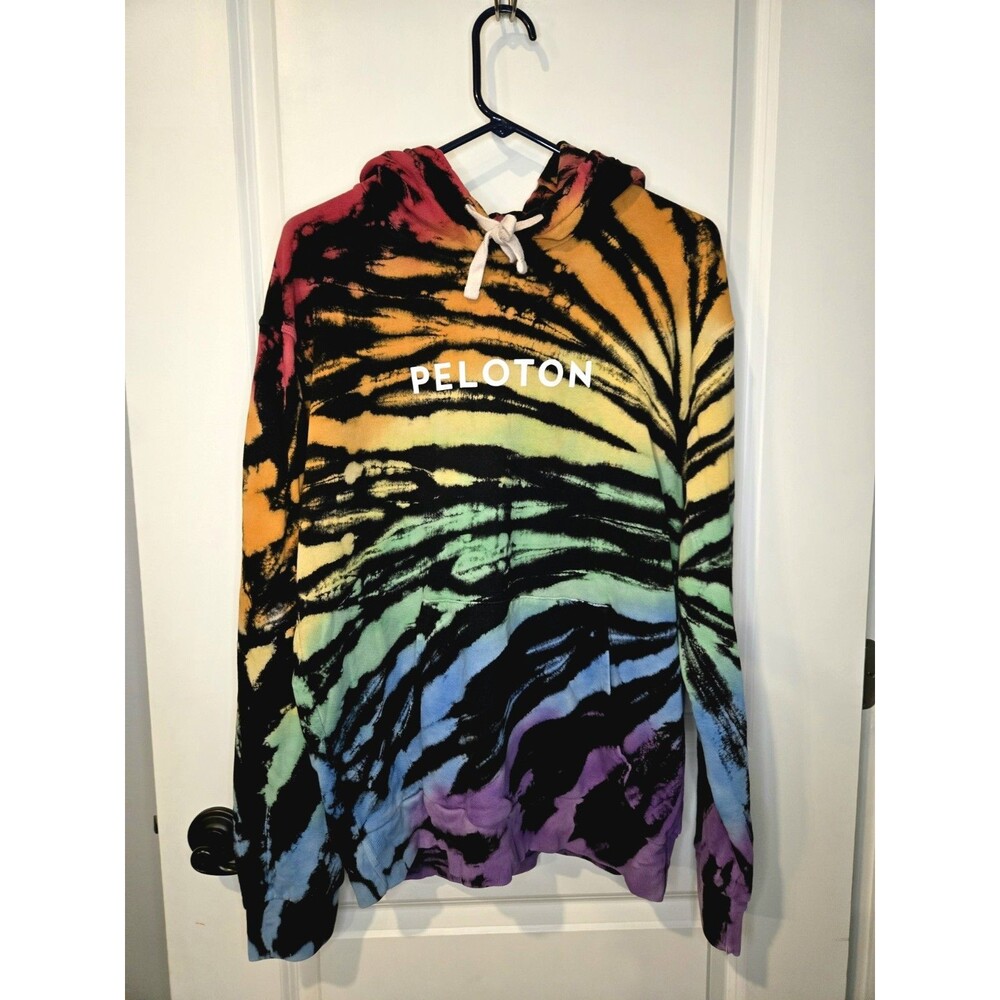 Peloton Rainbow Zebra Tie Dye Hoodie Sweatshirt Men's Medium Unisex Pride